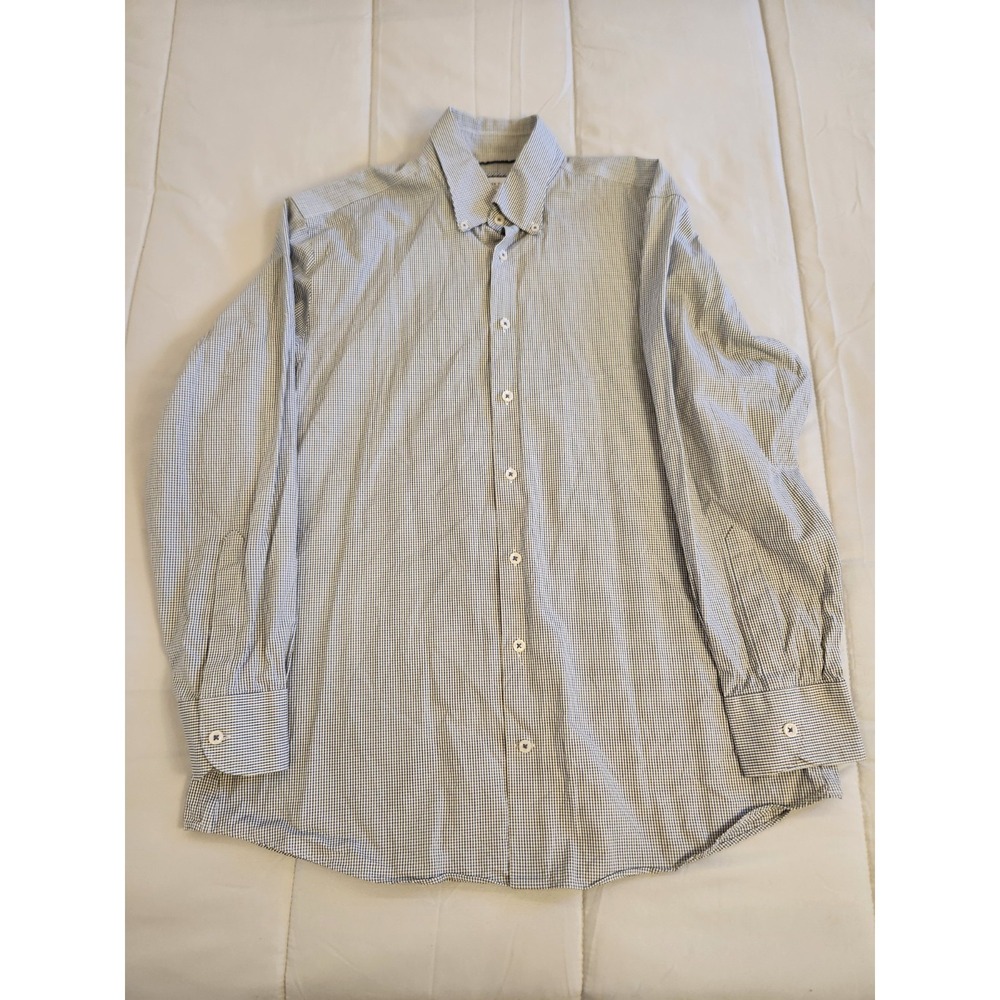 Charles Tyrwhitt Slim-Fit Dress Shirt Men's 16.5/34  White W/Blue & Gray Check